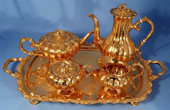 A silver gilt four piece tea and coffee set,